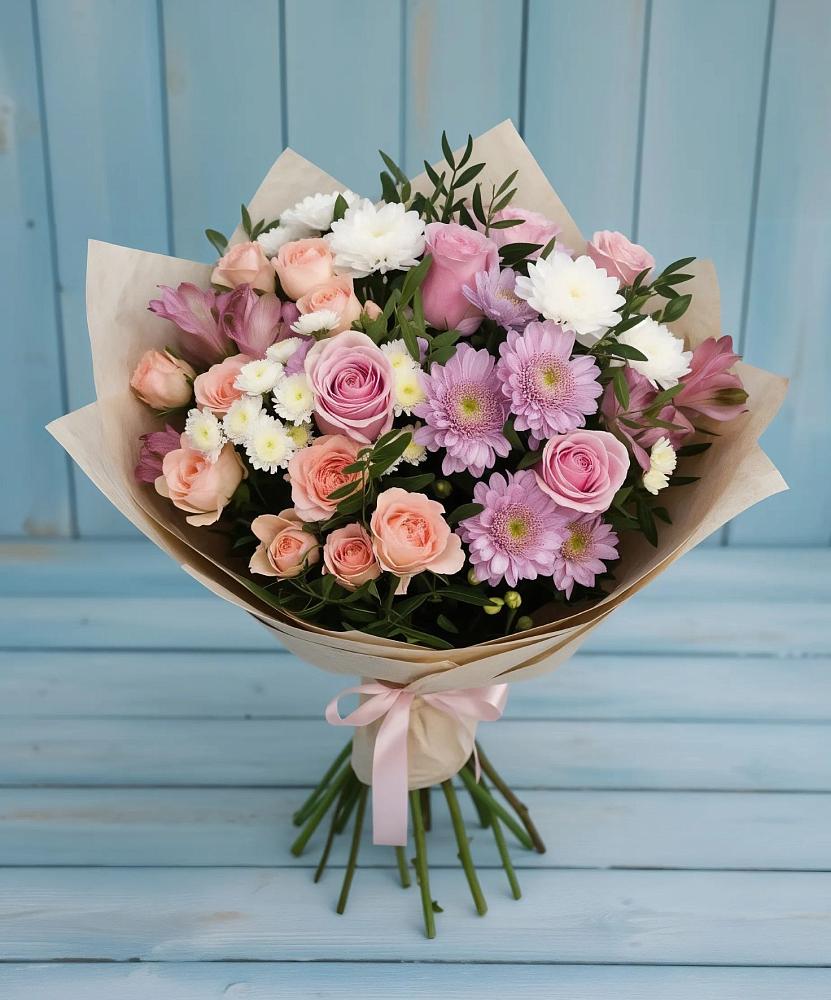 Букет цветов из: Хризантемы, Розы и Альстромерии в Хандыге