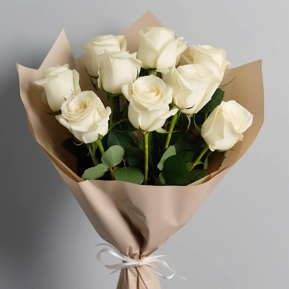 Букет 9 Белых роз Эдлесс Лав в Хандыге