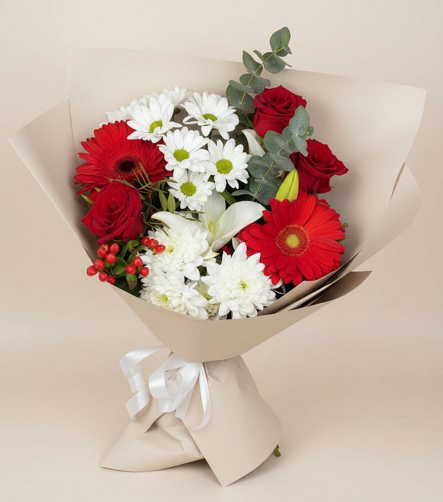 Букет цветов из: Розы, Хризантемы, Герберы и Лилии в Хандыге