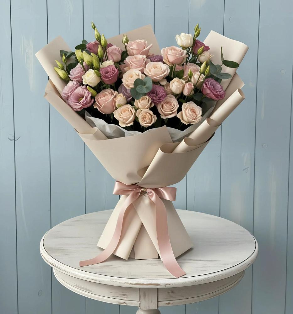 Букет цветов из: Розы и Лизиантусы в Хандыге